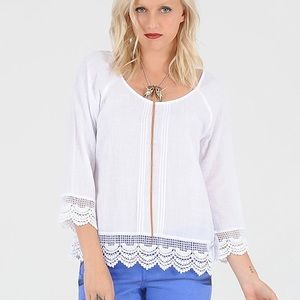 VOLCOM Little Dove Lace Trim Cotton Top Size Small